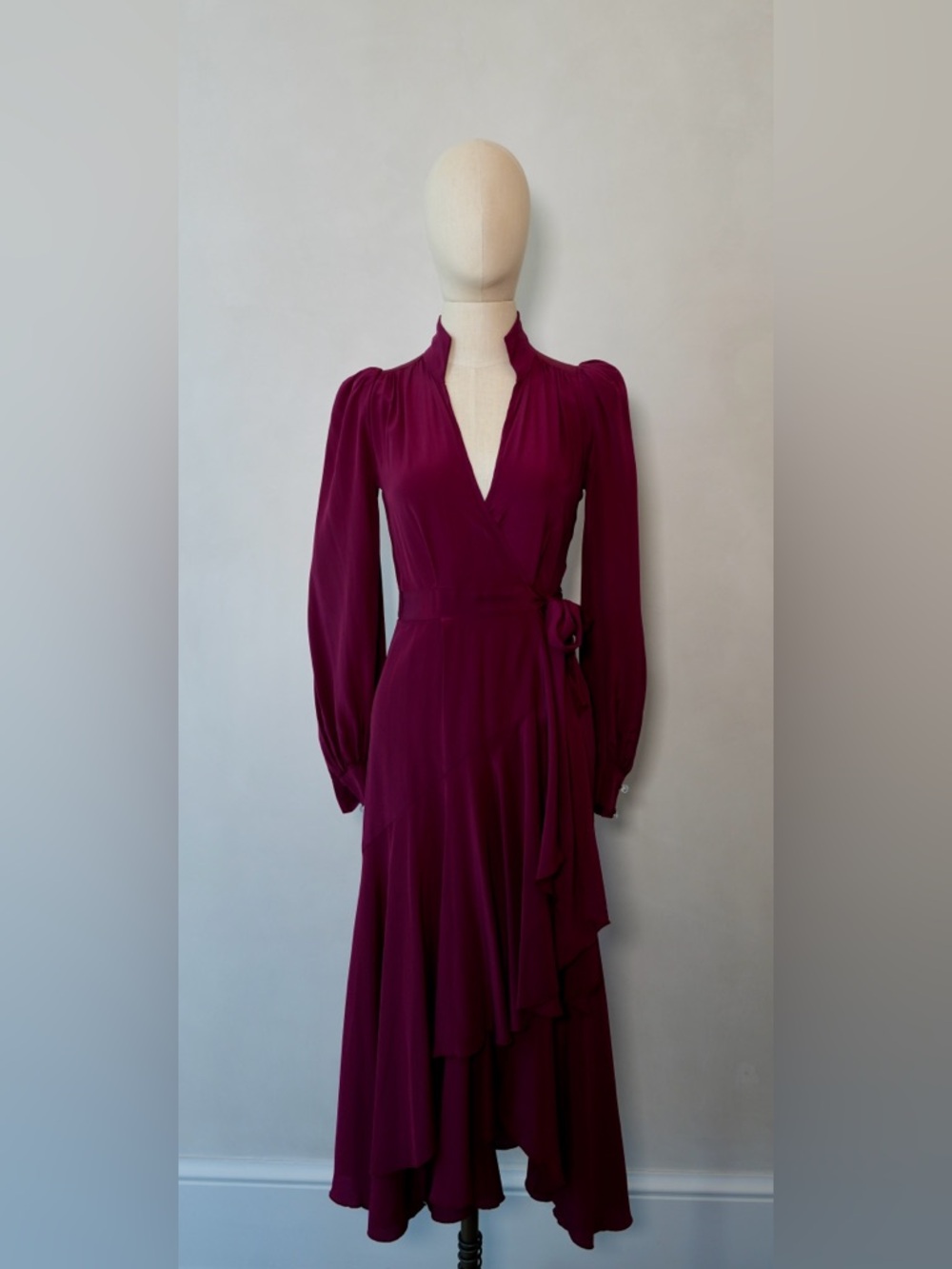 ANNA MASON Wrap Midi Dress in Deep Berry
